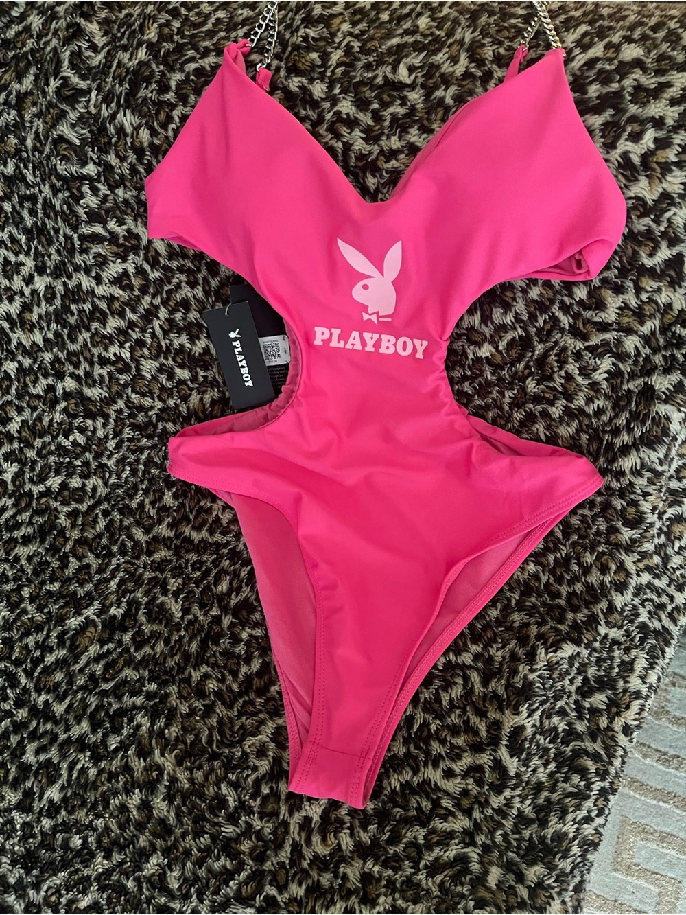 PLAYBOY Hot Pink Girls One-Piece Swimsuit with Chain Straps